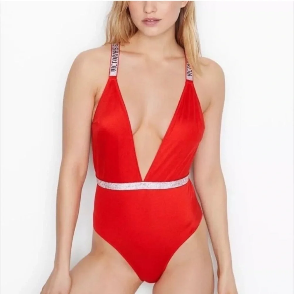 New! Victoria’s Secret Bling Shine Strap Plunge One Piece Swimsuit 3838